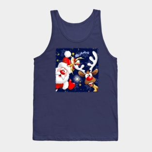 Merry Christmas Happy Santa and Reindeer Tank Top